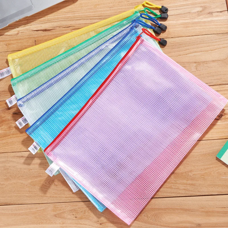 1PC A4 Document Bags Waterproof Zip Bag Paper Test Pen Filing Products Pocket Folder Office School Supplies Plastic File Folder