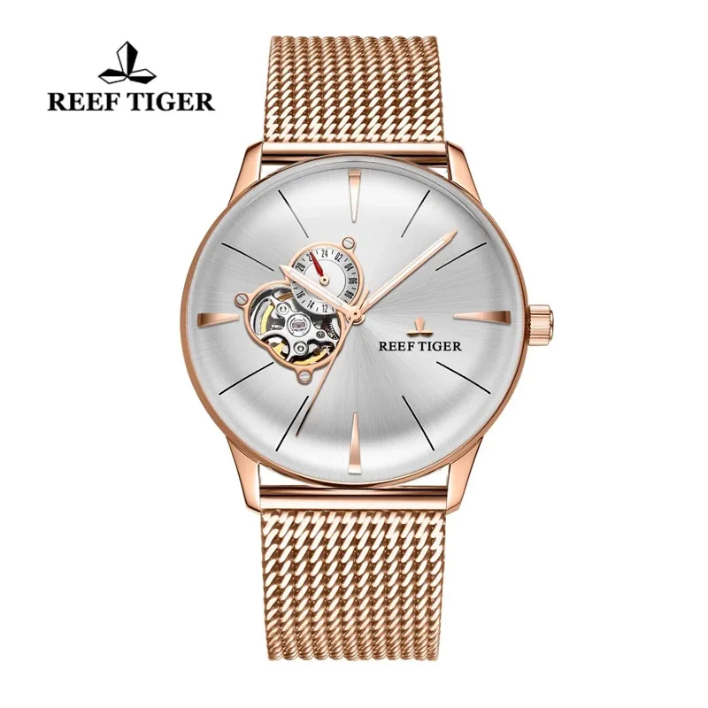 Reef Tiger/RT Top Luxury Brand Men Watch Mesh Steel Band Automatic Mechanical Watches Sapphire Glass Waterproof  Watches