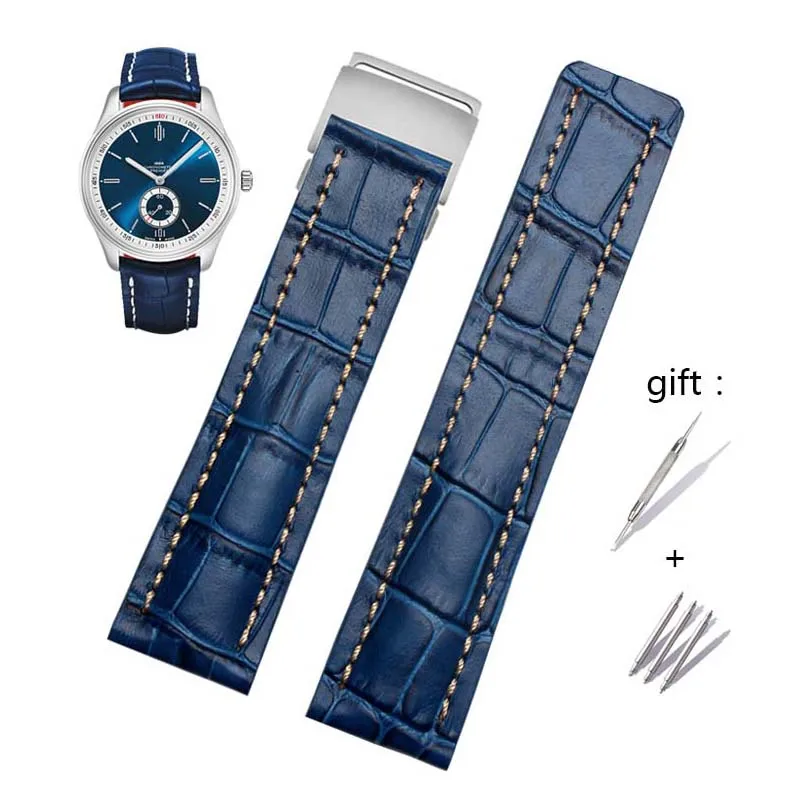 22mm 24mm High Quality Genuine Leather Strap Watch Band For Breitling mens watch cow leather bracelet with Deployment buckle