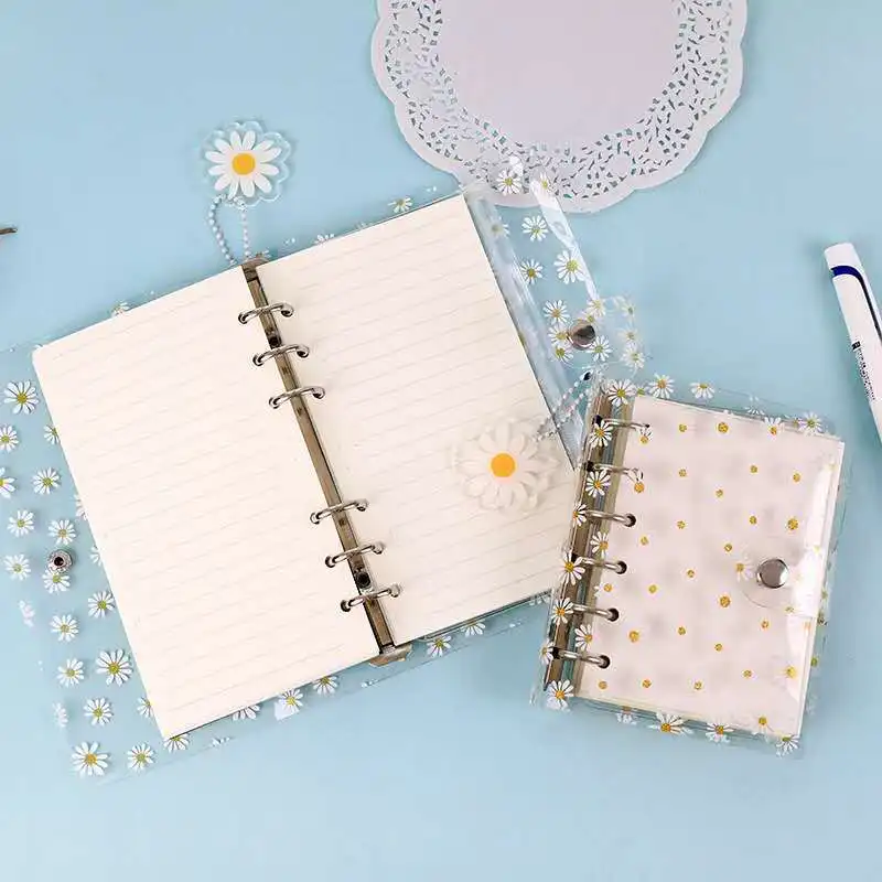 A6 A7 Cute Daisy Spiral Binder Notebook Agenda Cover with Storage Bag Loose Leaf Ring Binder Kawaii School Office Supplies