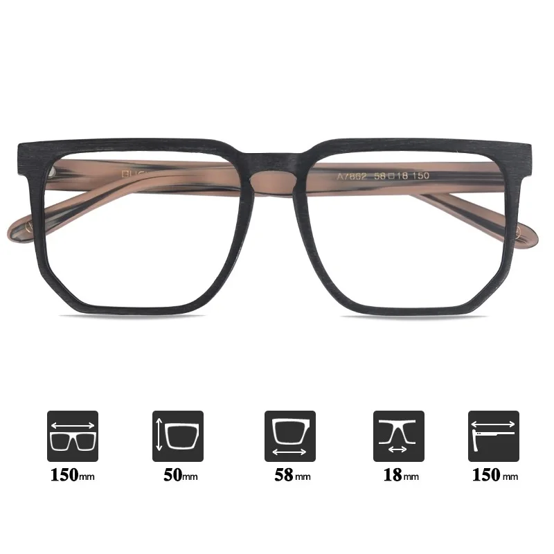 Vazrobe Oversized Eyeglasses Frames Male Wooden glasses men spring hinge big large wide face square spectacles for prescription