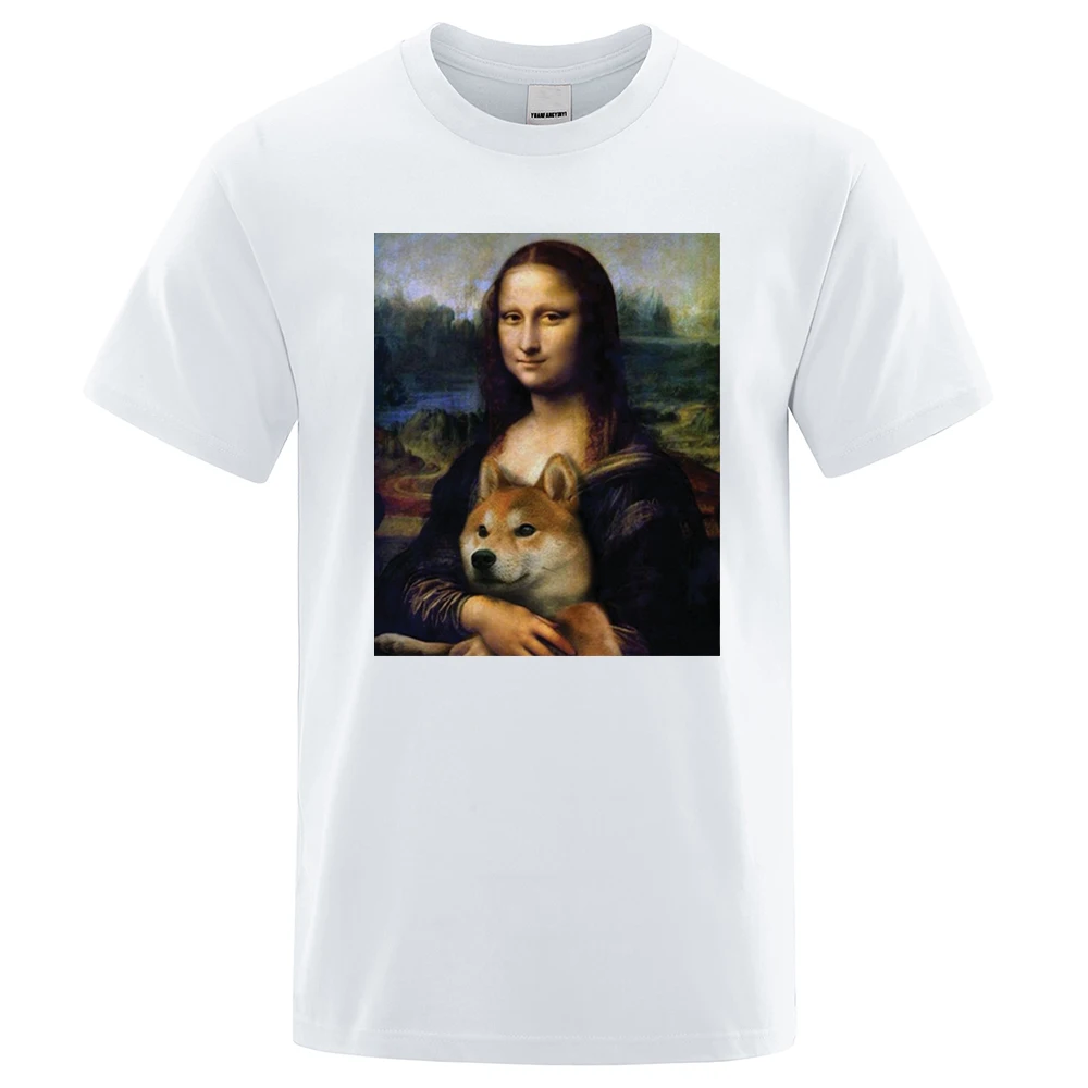 Mona Lisa Shiba Inu Doge Loose Men T Shirt 2023 Summer T-Shirt Fitness Casual Short Sleeve Tee Shirt Brand Cool Fitness Tops