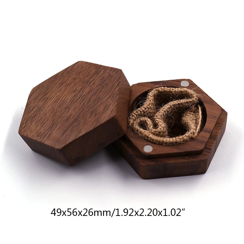 Black Walnut Hexagon Personalized Rustic Wedding Wood Ring Box Holder Wedding Ring Bearer Jewelry Box for  Wedding Engagement