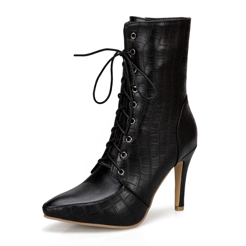 Sexy Women Boots Lace-Up Pointed Toe Pump Boots Women High Heel Shoes for Autumn Winter Ladies Ankle Boots botines mujer WSH3681