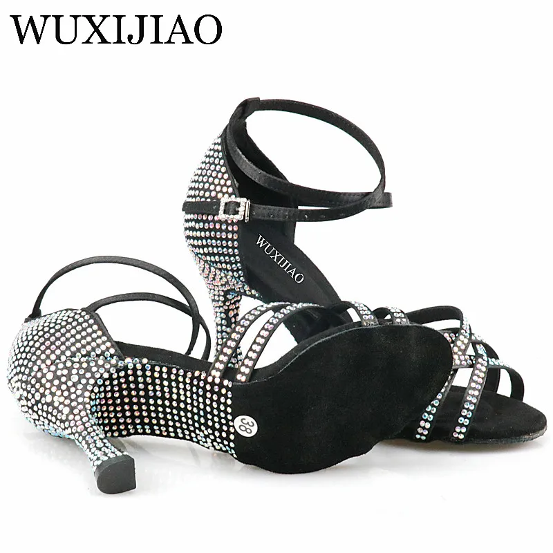 WUXIJIAO-zapatos de baile latino para mujer, sandalias de diseño único con diamantes, para Salsa