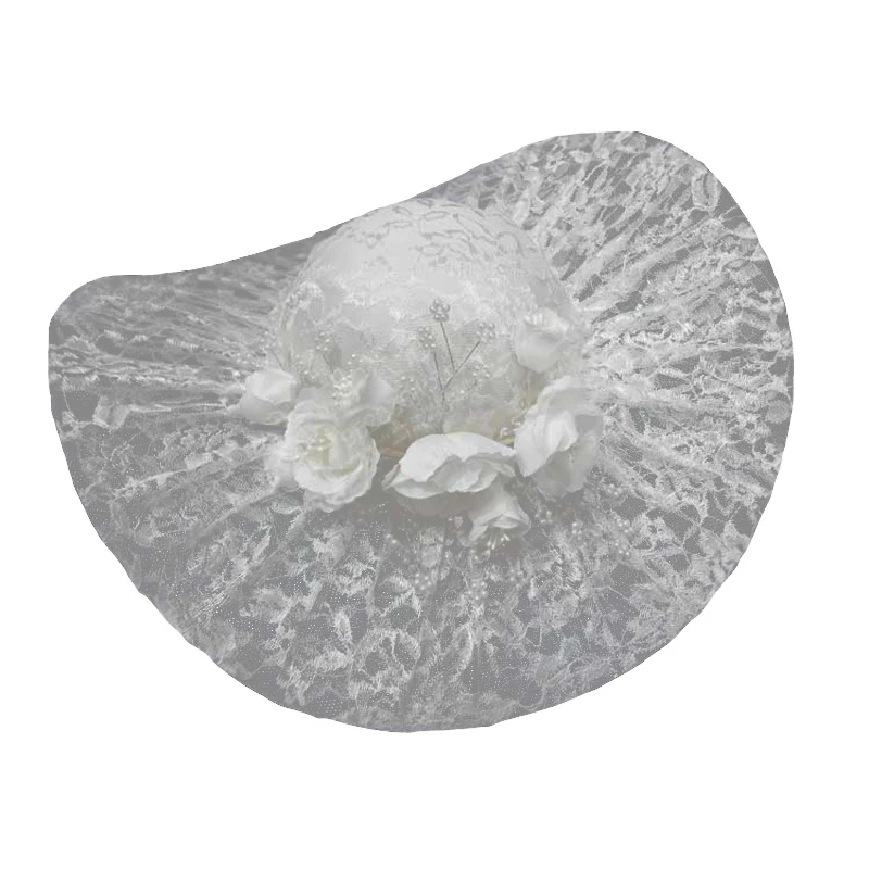 Cappello da donna in pizzo bianco nero rosso Sombreros Boda decorazione per capelli da sposa fiori Chapeau De (onie De Mariage Femme