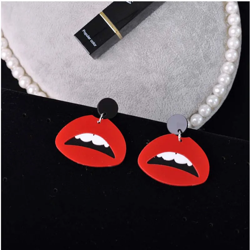 Fashion Sexy Red Mouth Lips Drop Earrings For Women Girls Hip-Hop Punk Geometric Long Dangle Earring Nightclub Jewelry Brincos