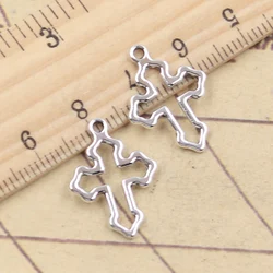 Tibetano cor prata pingentes cruz, 21x15mm, 30pcs, fazer jóias, feito à mão, diy