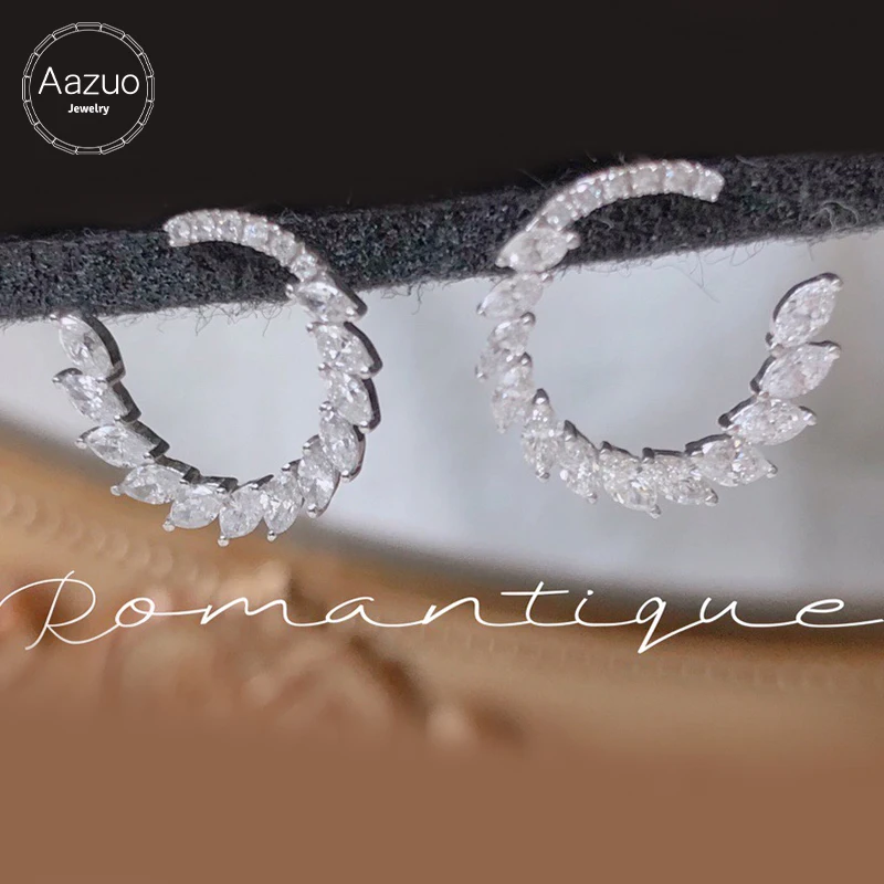 Aazuo 18K Pure White Gold Fine Jewelry Real Marquise Diamonds 0.90ct Classic Round Stud Earring Upscale Trendy  Party Hot Sell