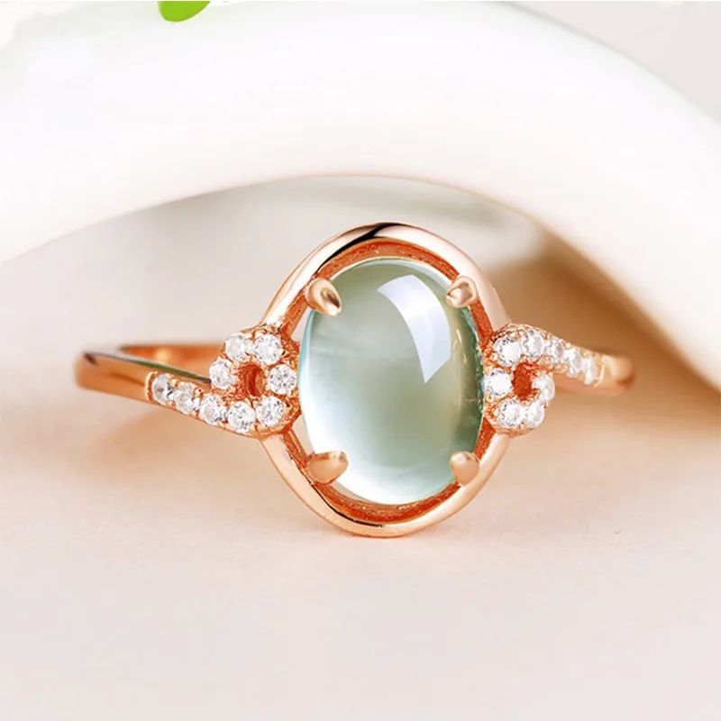 Trendy Ring Silver 925 Jewelry with Oval Rose Quartz Zircon Gemstone Rose Gold Color Finger Rings for Women Wedding Party Gifts