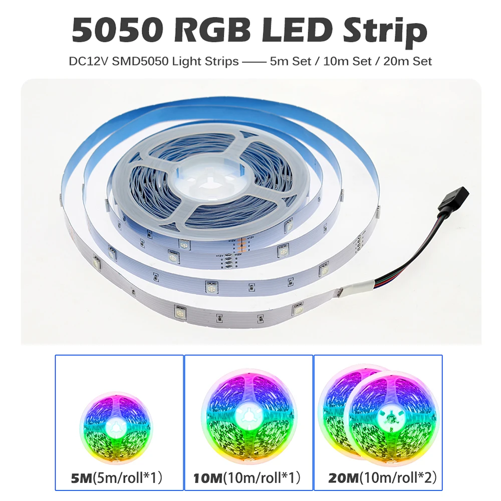 Listwy RGB LED światła 5m 10m 20m 5050 RGB zmienny DC12V elastyczna taśma LED WiFi/Bluetooth/sterowanie muzyką taśmy LED RGB.