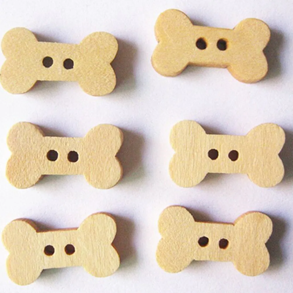 50 Pcs 1.8cm Dog Bone 2 Holes Wooden Buttons , for Sewing, Scrapbooking Crafts ,2 Holes 7NK68