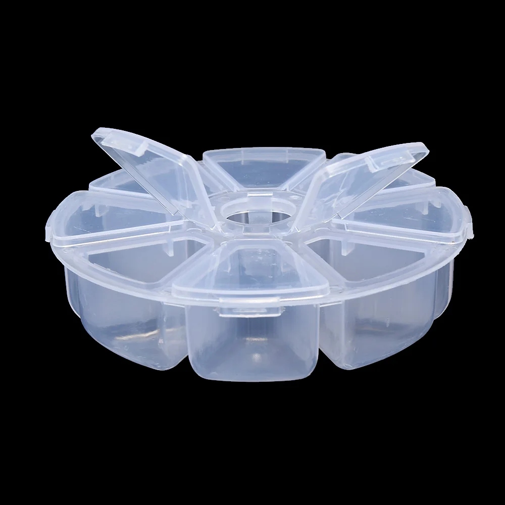 Round 8 Compartment Storage Box Transparent PP Plastic Box Fishhook Box Jewelry Accessories Bead Packaging Small Storage Box