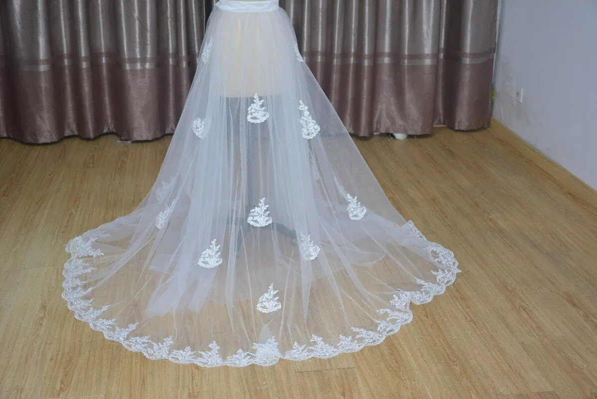 Lunghezza 1.5M 2 strati tulle pizzo applique cristallo staccabile treno gonna da sposa accessori da sposa gonna staccabile dimensioni personalizzate