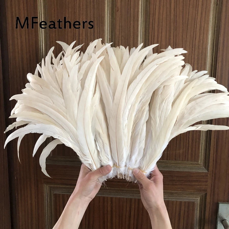 Wholesale 100PCS Raw White / Off White перья для рукоделия Rooster Chicken Feathers Length 25-30CM Cock-Tails Plumes Decorations