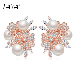 925 Sterling Silver Fashion New Style High Quality Zircon Shell Pearl Flower Clip Earrings  Women's Wedding Party Luxury Jewelry
