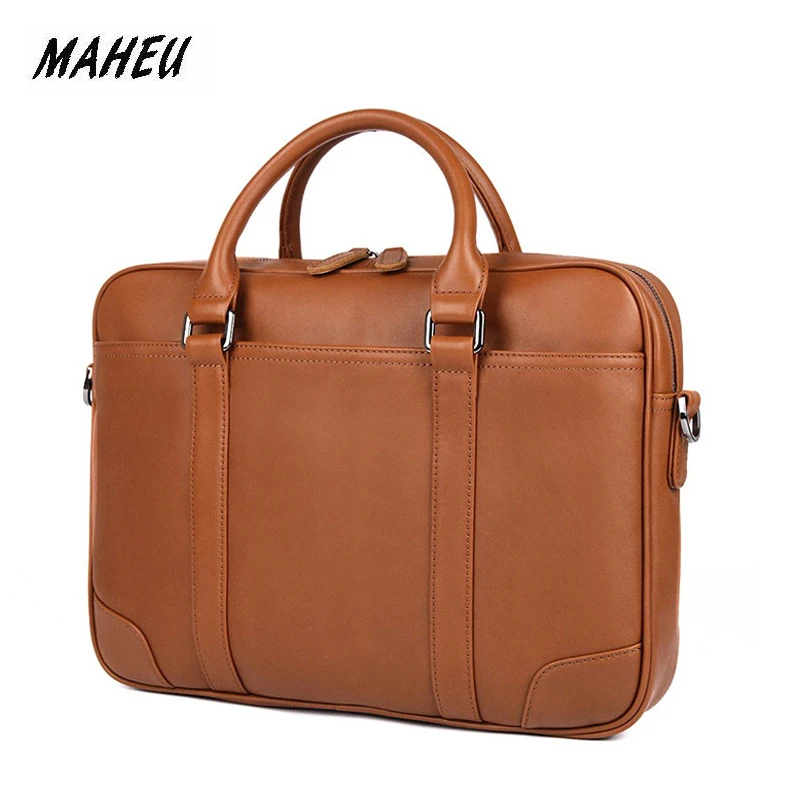 Bolsas de couro genuíno para homens, bolsa de trabalho Doctor Layer Laptop 14 \