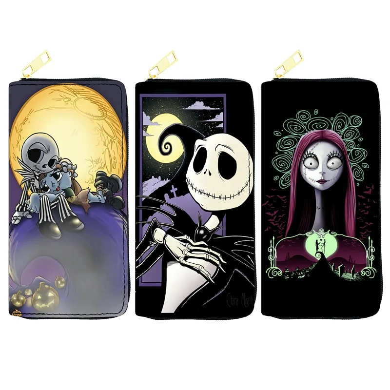 Disney Cartoon The Nightmare Before Christmas Wallet Skeleton Jack Sally Print Multifunctional Long Wallet Women\'s Clutch