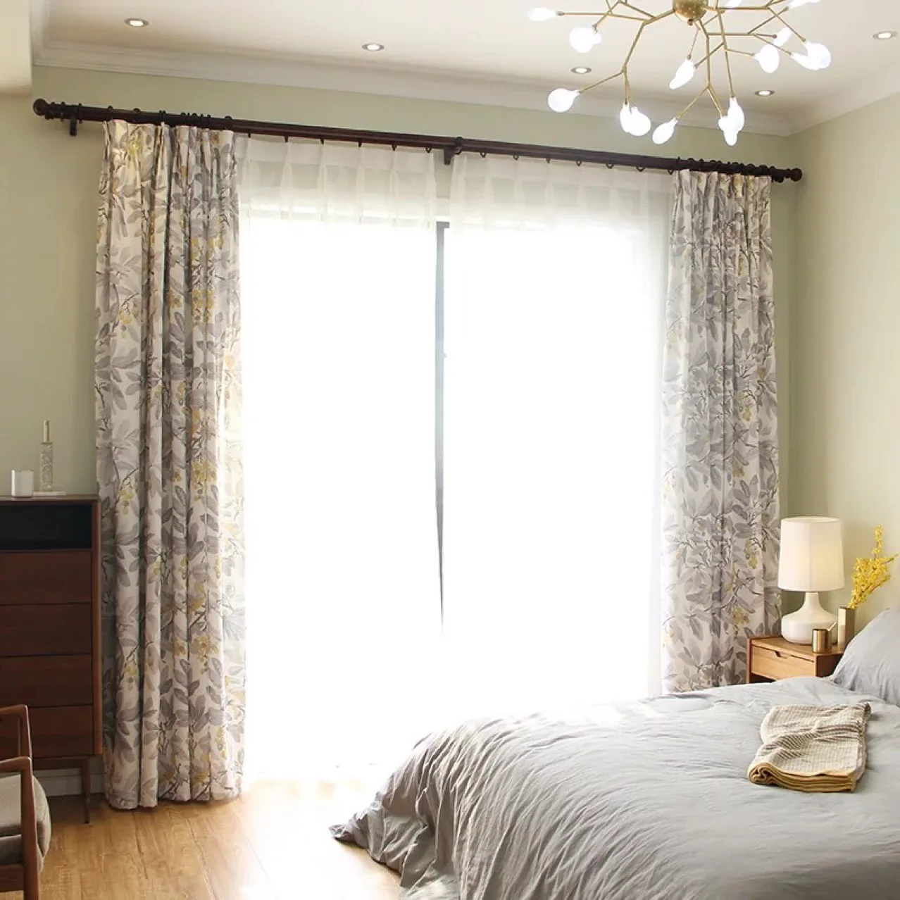 New American Pastoral Country Vorhang aus bedruckter Stoff aus Baumwolle und Leinen, graue Loquat-Vogelvorhänge für Wohnzimmer, Esszimmer, Schlafzimmer – Detail 1