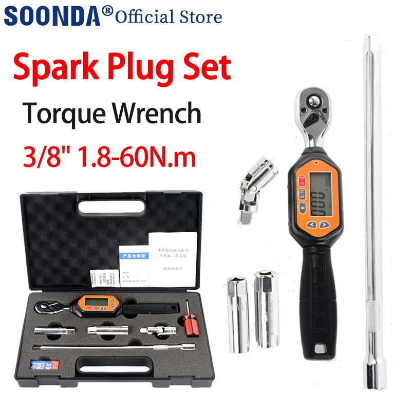 

Spark Plug Tool Set 3/8" 1.8-60N.m Torque Wrench Digital Mini Torque Ratchet Wrench Auto Repair Tire Set