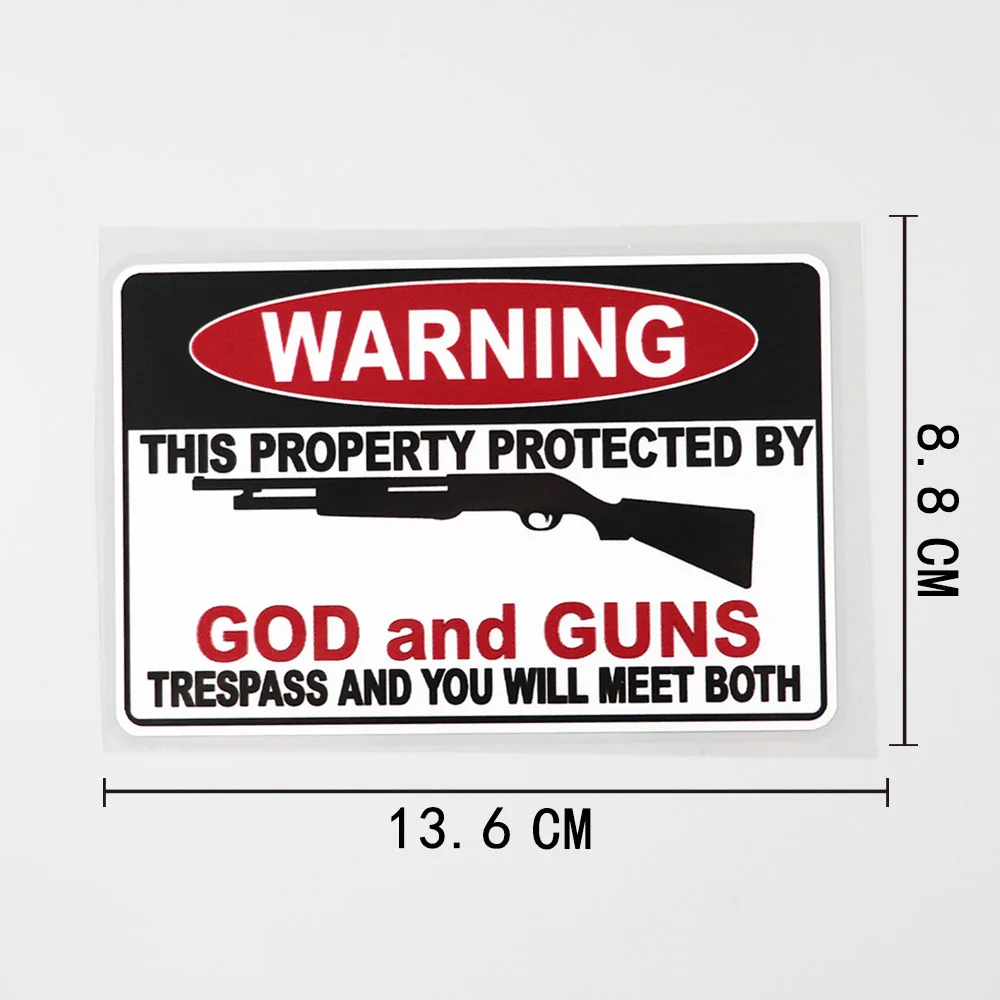 YJZT 13.6CM×8.8CM WARNING PROTECTED BY GOD AND GUNS TRESPASS Decal PVC Car Sticker 12C-0124