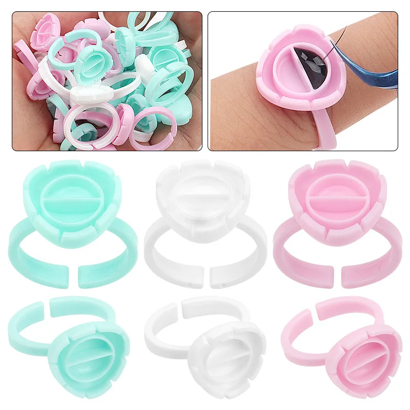 100pcs Eyelash Glue Cup Rings Holder Lash Extension Supplies Accessories Disposable Glue Bows Eyelash Extension Glue Cup Ring