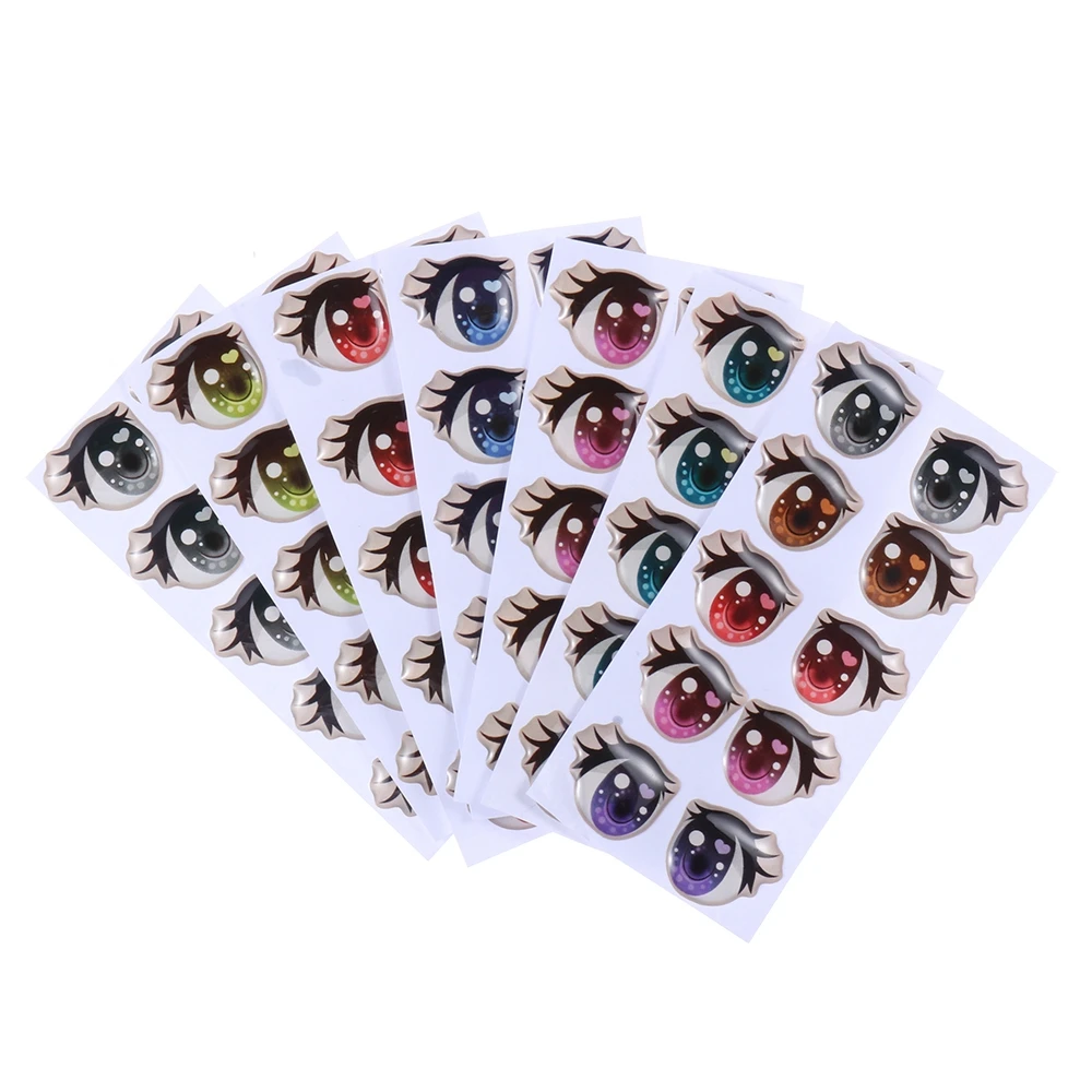 10Pairs Cute Cartoon Eyes Stickers Anime Figurine Doll Face Organ Paster Long Eyelashes Eyes Clay Decals DIY Doll Accessories