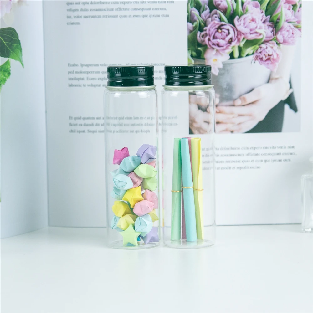 24Pcs 90ml Borate Container with Black Screw Aluminum Lid Glittering Translucent can DIY Wishing Bottles Cosmetic Perfume Vials