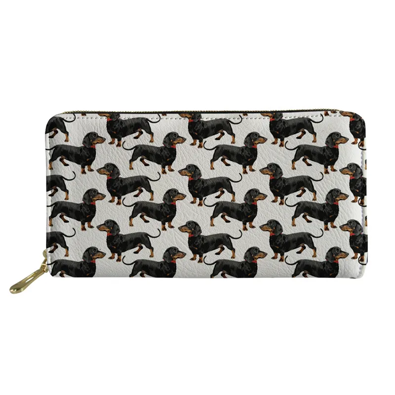 Cute Dachshund Dog Print Leather Wallet Long Zipper Coin Purse for Women Lovely Female Ladies Clutch Hand Bags