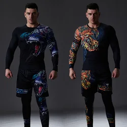 ZRCE Chinese Style Men's Tracksuit Gym Fitness Compression Sports Suit Clothes Running Jogging Sport Wear Exercise Workout Set