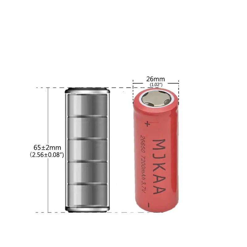 MJKAA 3/4/5/10pcs lot 26650 Lithium Batteries 7200mAh 3.7V Li-ion Rechargeable Battery For Flashlight Torch Power Bank