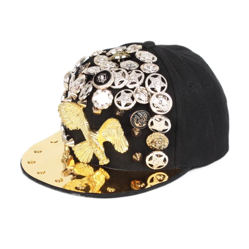 Hot Sale Heavy Metal Rivet Snapback Hop Hats Eagle Colored Flat Brim Baseball Caps