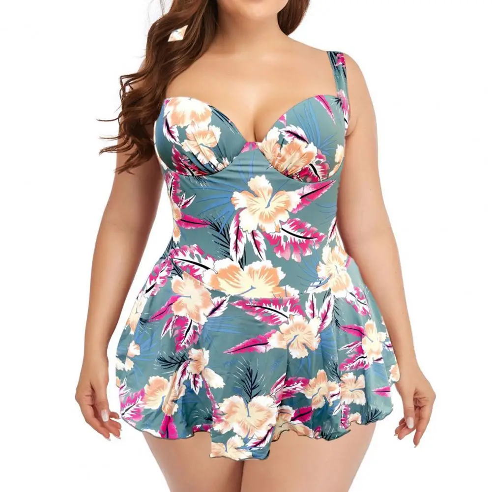 

Women Flower Printing Push Up Ruffle Hem Backless One-piece Swimsuit Bathing Suit Swimwear for Swimming