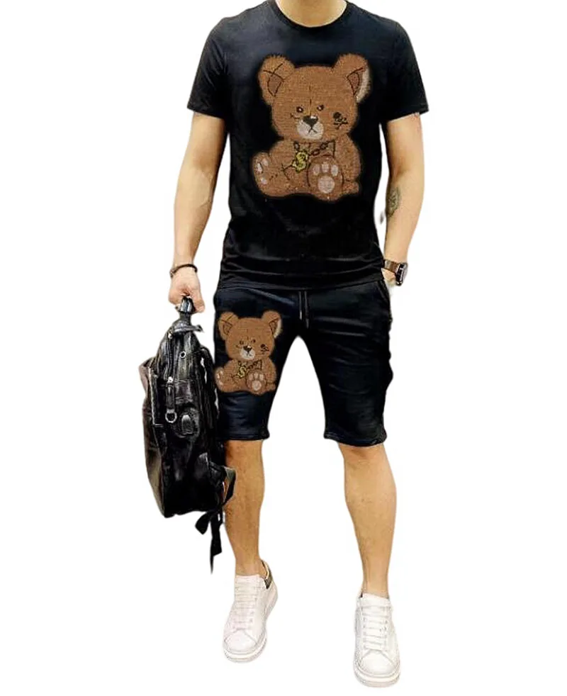 Anime Streetwear suits Men\'s Rhinestones set design drop shipping tracksuit Diamond stone
