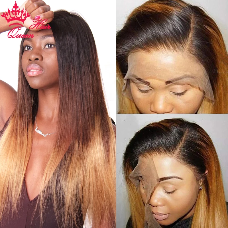 Lace Front Human Hair Wig Straight Highlight Ombre Hair Pre Plucked Hairline Bleached Knots Brazilian Remy Hair Wigs Queen Hair