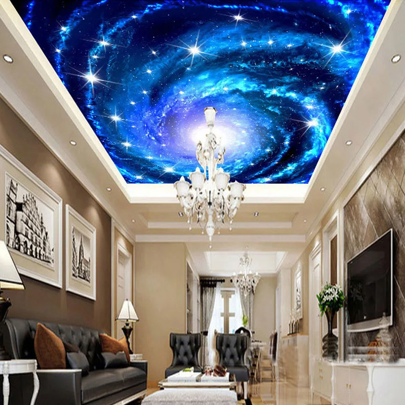 Custom 3D Photo Wallpaper Galaxy Stars Ceiling Fresco Art Wall Painting Living Room Bedroom Ceiling Mural Wallpaper De Parede 3D