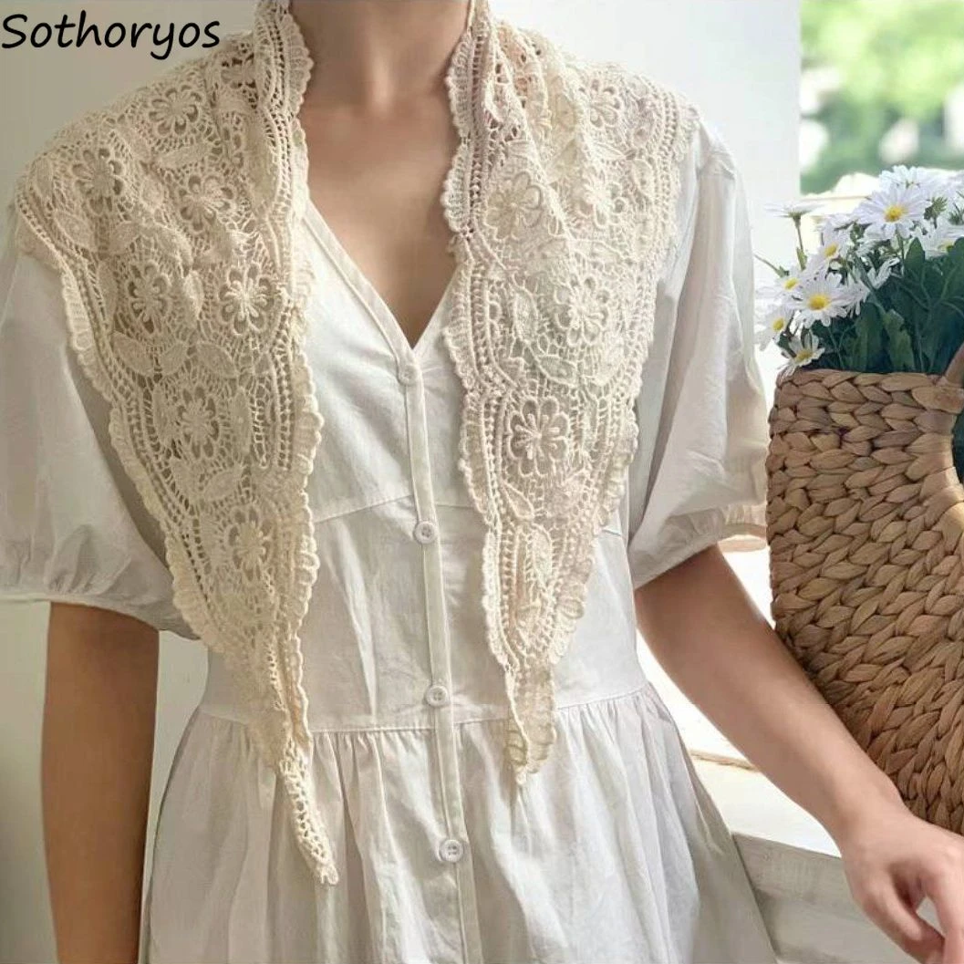 

Shrugs Women Elegant Solid Hollow Out Design Bolero Scarf-collar Stylish All-match Cropped Cardigans Korean Style Shawl Feminine