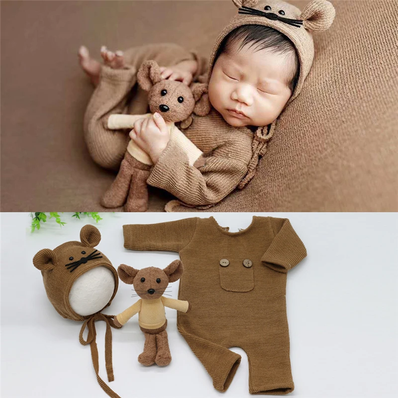 Newborn Baby Photography Clothing Sets Infant Boy Girl Photo Clothes Outfits Mouse 3pcs Set Hat Rompers Doll Sets