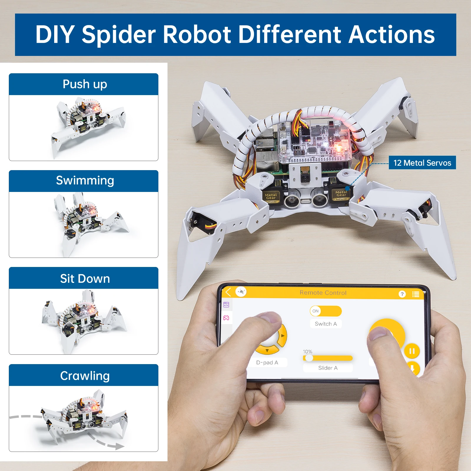 CC SunFounder PiCrawler AI Robot kit for Raspberry Pi, DIY Bionic Robots, Remote Control by PC Cellphone Tablet