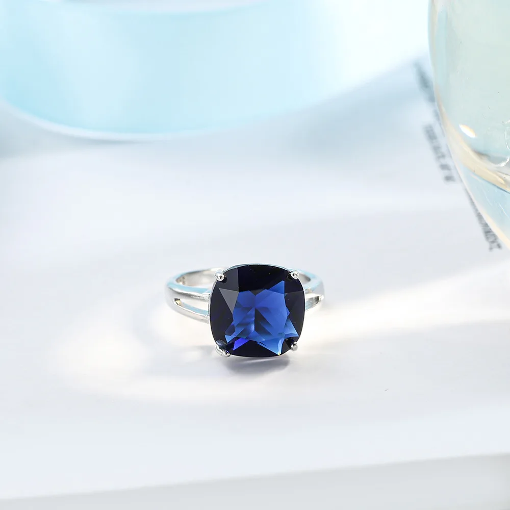New Fashion Blue Square Cut Four Claws Rings for Women Inlaid Zircon Crystal Stone Wedding Jewelry Female Best Gift Rings