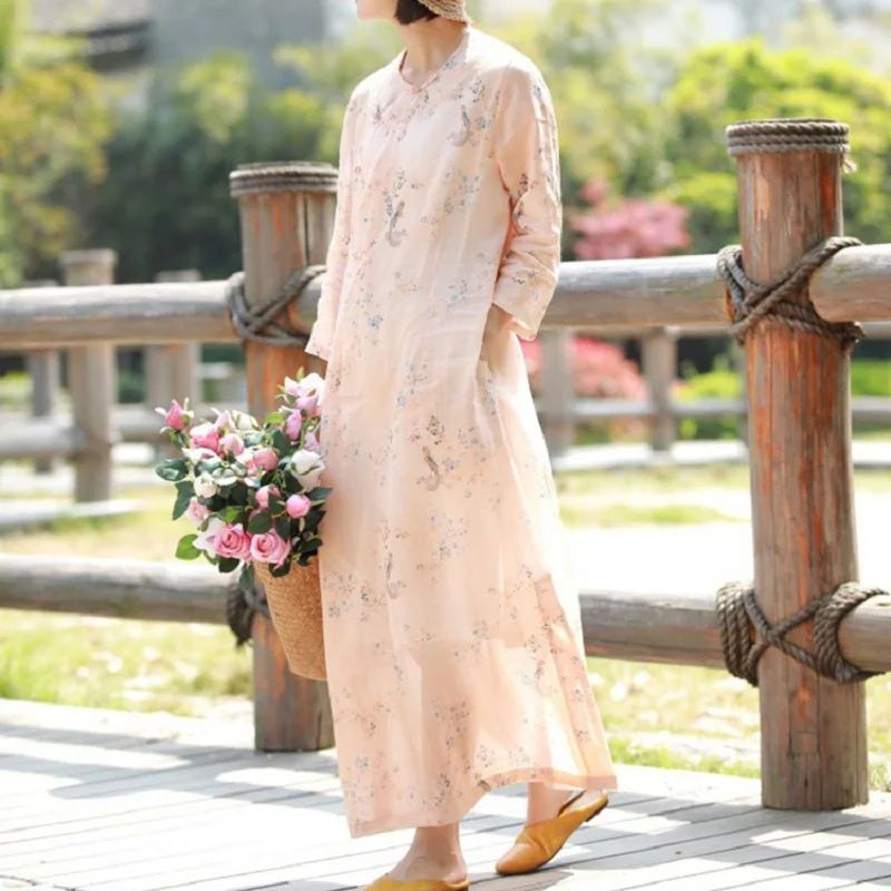 

Chinese Style O-Collar Improved Cheongsam Dress Vintage Long Dress New Long Dress Women