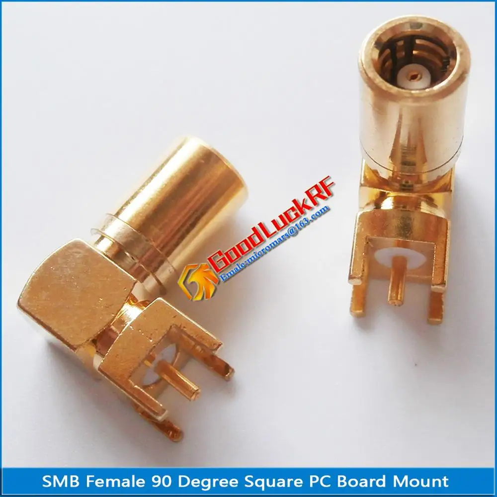 1X Pcs RF Connector SMB Female Jack 90 Degree Right Angle Clamp Solder Square PCB PC Board Mount Gold Plated Coaxial