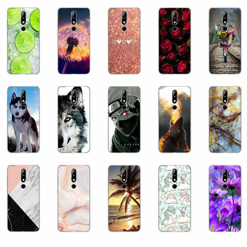 Phone Case For Nokia 5.1 Plus Soft Silicone TPU bumper Thin Flower Floral Painted Back Cover For Nokia 5.1 Plus Case