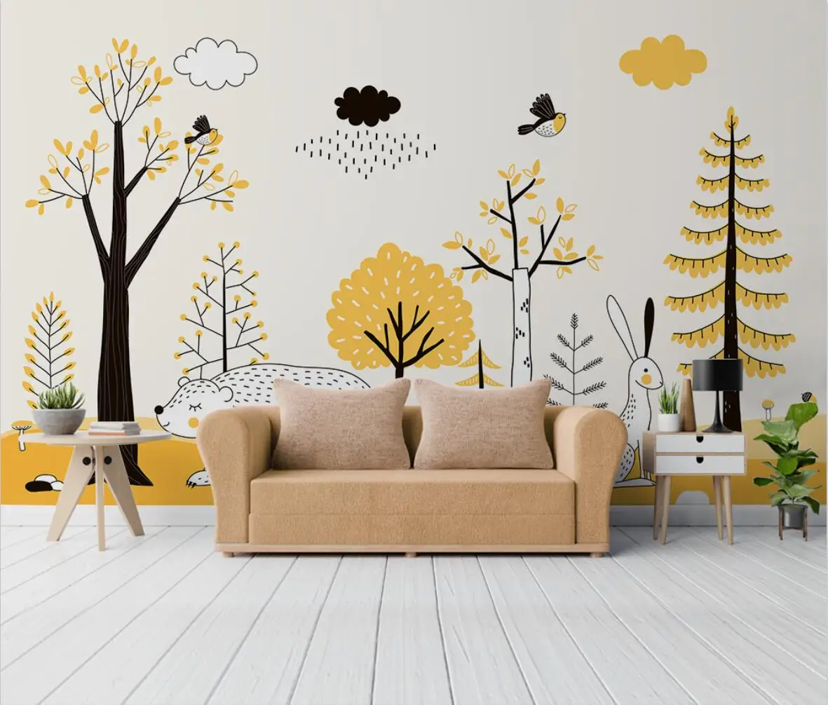 

beibehang Custom papel de parede 3d Nordic cartoon forest animal mural wallpaper for children's room background photo wall paper