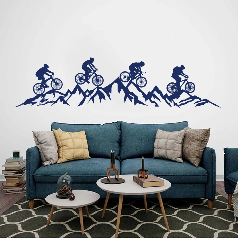 Large Mountain Bicycle Adventure Travel Wall Sticker Office  Bike Extreme Sport Hill Mountain Wall Decal Kids Room Vinyl Dec