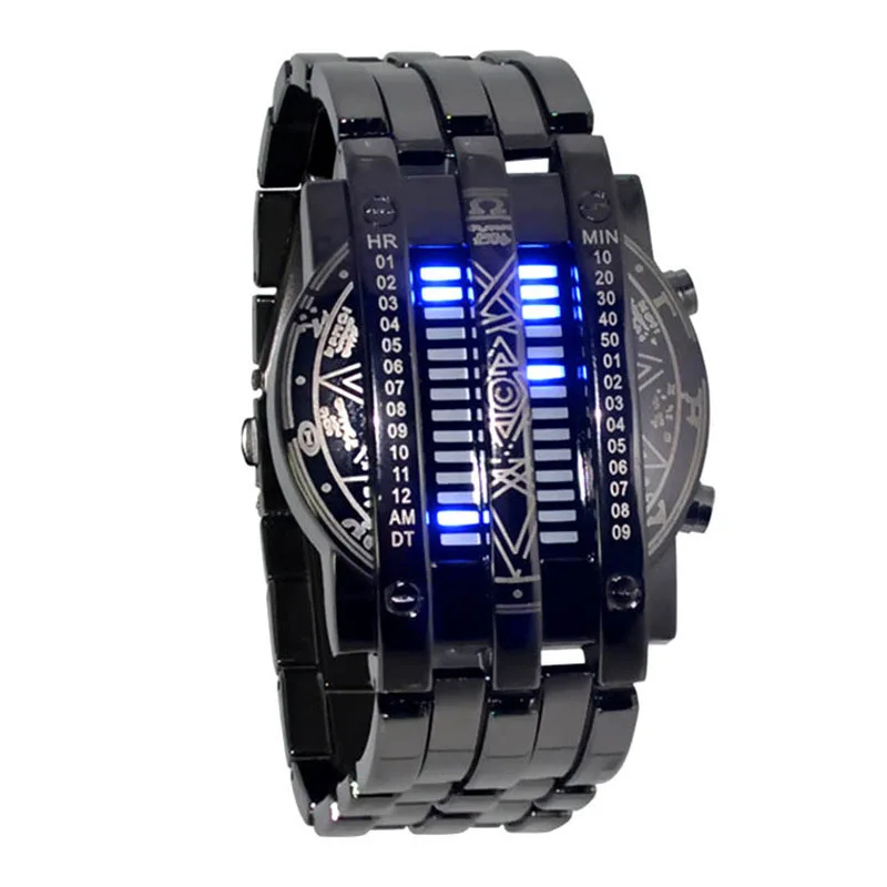 Fashion Binary Led Watch Men Big Watches Black Stainless Steel Multifunctional Electronic Watch Men Military Sports Watches 2020