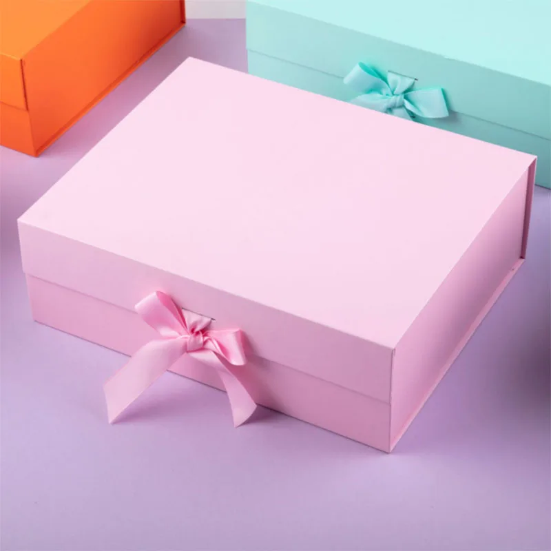 Large Size Pink Blue Parti Gift Box Luxury Gift Packaging Box with Ribbon Birthday Wedding Event Party Supplies Dropshipping