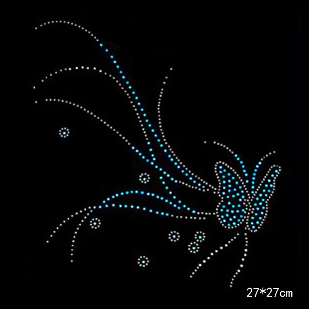 Blauer Schmetterling, glitzerndes Muster, Strass, Diamante, Transfer-Patches, Aufkleber zum Aufbügeln, Hotfix-Edelstein, T-Shirt, Motiv, Tasche, Hose, Hose