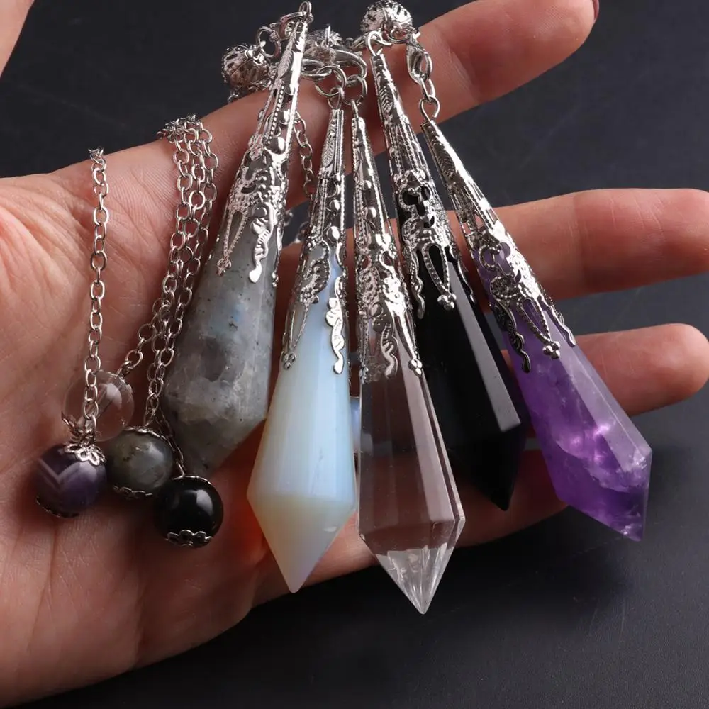 1pc High Quality Natural Stone Opal Labradorite Facet Reiki Pendulum for Dowsing Pendants Healing Pendule Chakra Crystal Jewelry