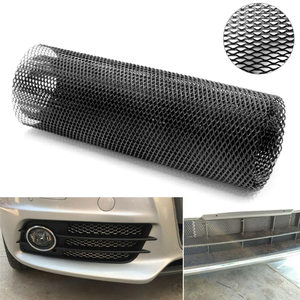 100*33cm Aluminum Mesh Grill Cover Car Bumper Fender Hood Vent Protector Rhombic Grill Universal Black Front Radiator Grills